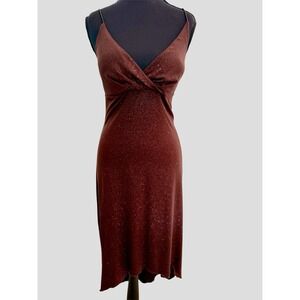 Y2K City Triangles Brown Glitter Asymmetrical Spaghetti Strap Dress-Size M Party